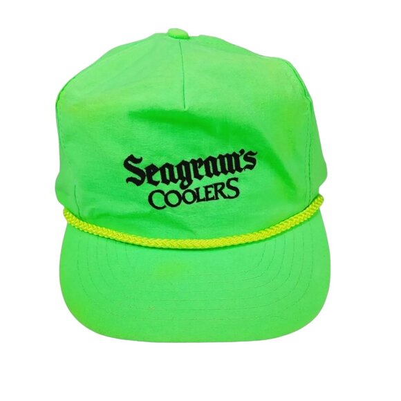 Vintage Seagrams Wine Coolers Hat Neon Green Adjustable Cap - Picture 1 of 6